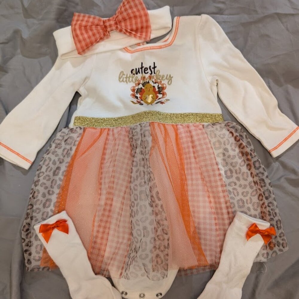 Baby Essentials Cutest Little Turkey Dress w/ Socks & Bow - 18-24 Months